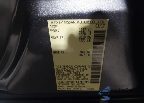 2017 Nissan Altima 2.5 S z USA, uszkodzony, nr VIN 1N4AL3AP6HN349399